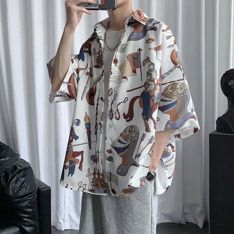 2023 Summer New Light Luxury Fashion Shirt Men Loose Casual Short-sleeved Shirt All-match Boutique Clothing Simple Style
