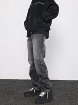 mens hip hop streetwear denim pants cobweb embroidery denim pants 2023 harajuku zipper cotton joggers jeans trousers harem pants casual joggers