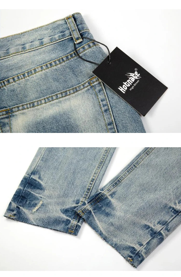 original tie dyed ripped flared denim jean for men streetwear washed hole casual stacked jeans pants mens slim fit jeans 2023 unique jeans style 3758