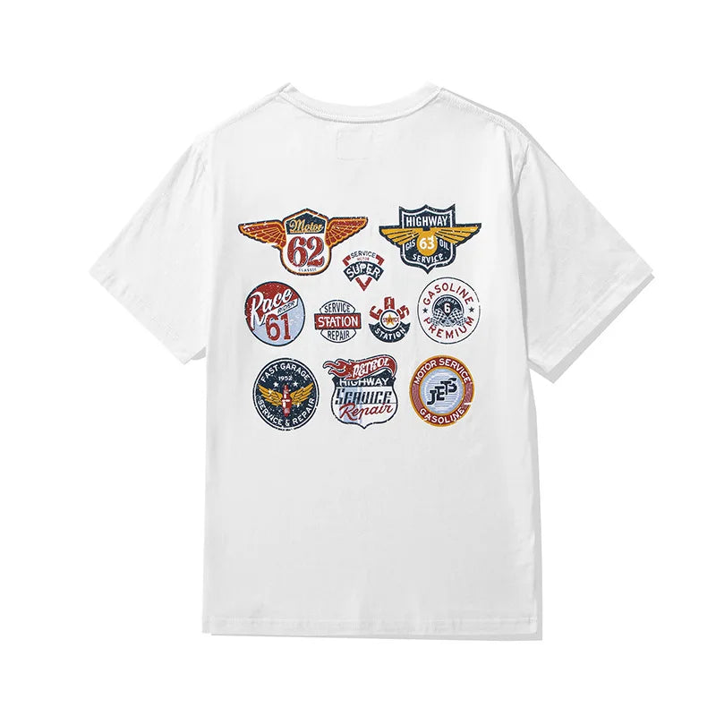 Harajuku Chrome logo – Amekaji Vintage Printed T Shirt Men 2023 Spring Summer New C