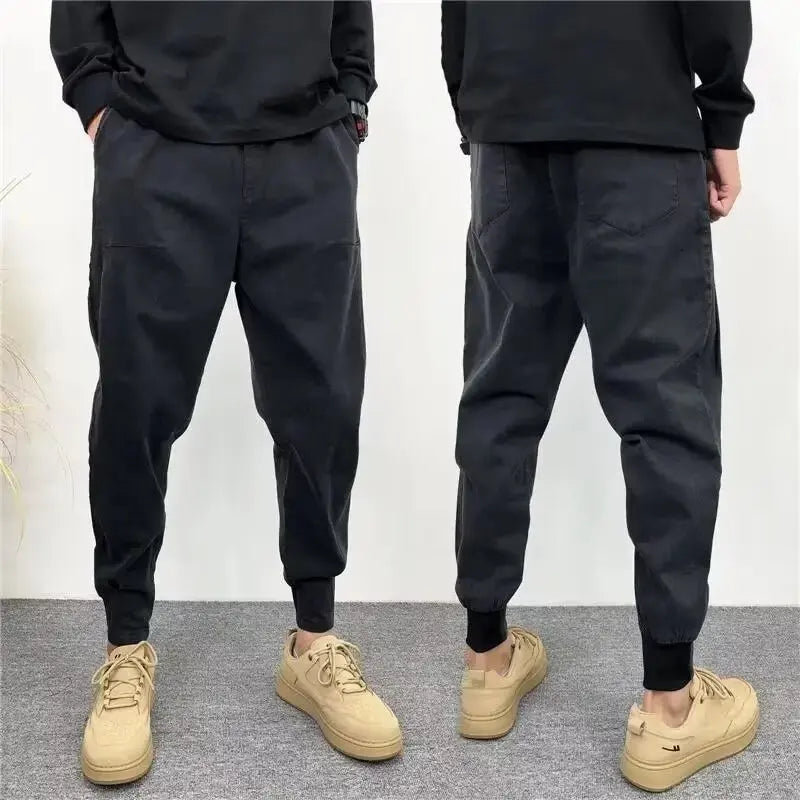 solid color black casual jeans slimming ankle length harem trousers trendy mens slim fit loose fit 2024 korean winter style pan unique jeans style 1865