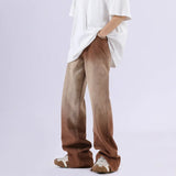 rainbowtouches mens washed jeans vintage high street gradient fashion trends zipper jeans loose straight long pant casual pants unique jeans style 3504