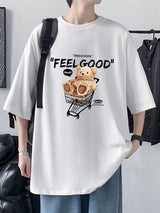 Anime Graphic tee – Funny Feel Good Bear Print Tops Man Casual Oversize T Shirt