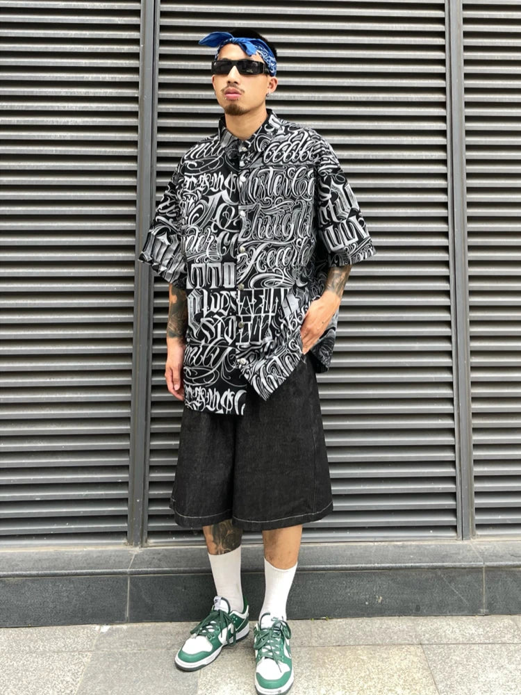 Hip Hop Shirt Streetwear Mens Hawaiian Shirts Harajuku Letters Printed New Summer Casual Beach Short Sleeve Loose Tops Shirts