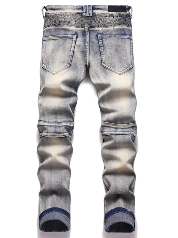 distressed washed pleated denim jean pants new fashion biker jeans streetwear casual slim pants jogger y2k mens skinny joggers sporty tapered joggers