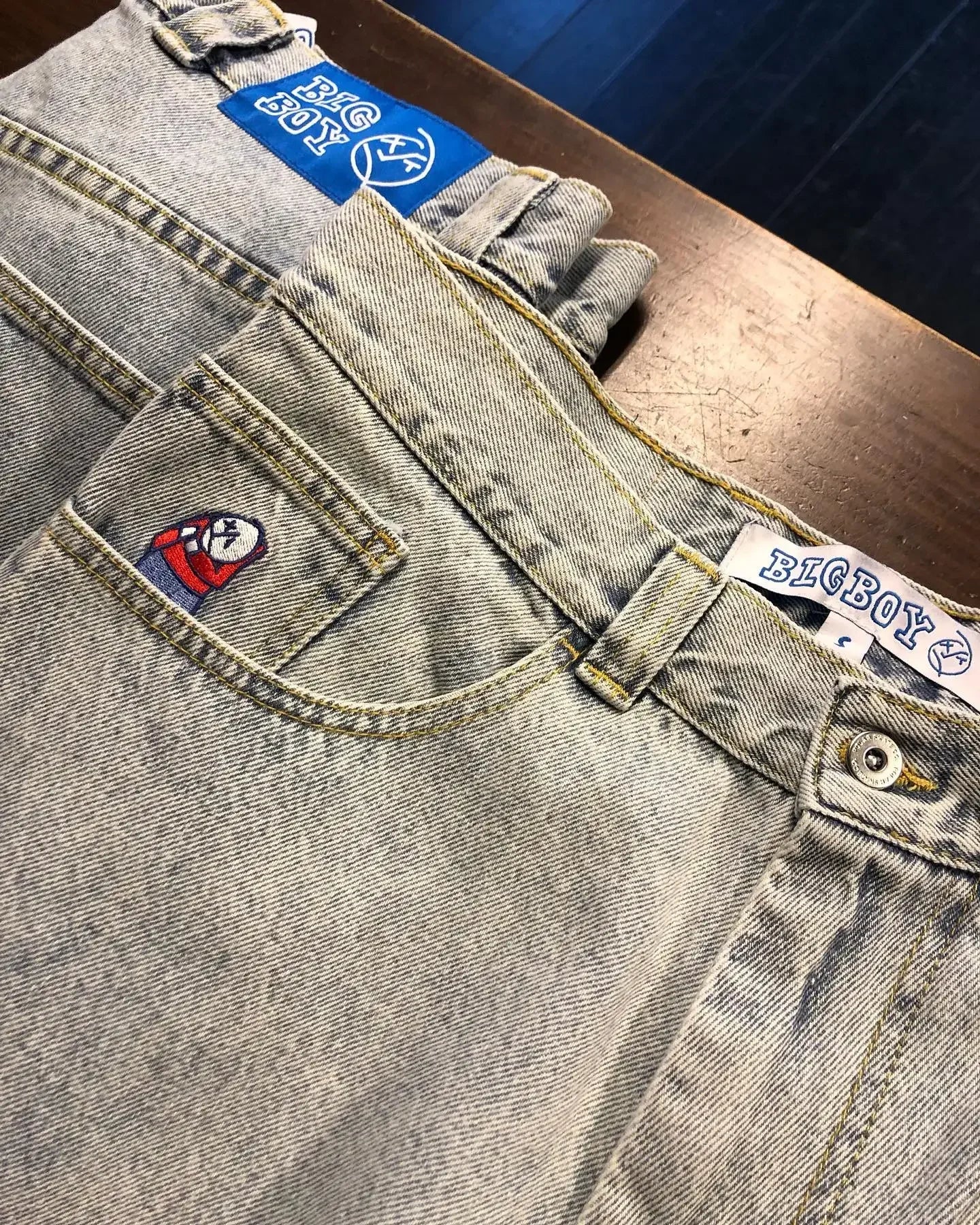 retro blue hip hop big boy jeans y2k pants streetwear gothic cartoon embroidery baggy jeans punk rock high waist wide trouser unique jeans style 4654