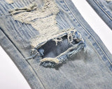 mens high street denim jean pants new casual blue slim ripped holes straight zipper jeans trousers hip hop streetwear joggers unique joggers style 768