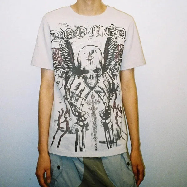 Vaporwave Crying angel – Dark Punk Y2K 90S Harajuku Round Retro Skull Large Pattern S