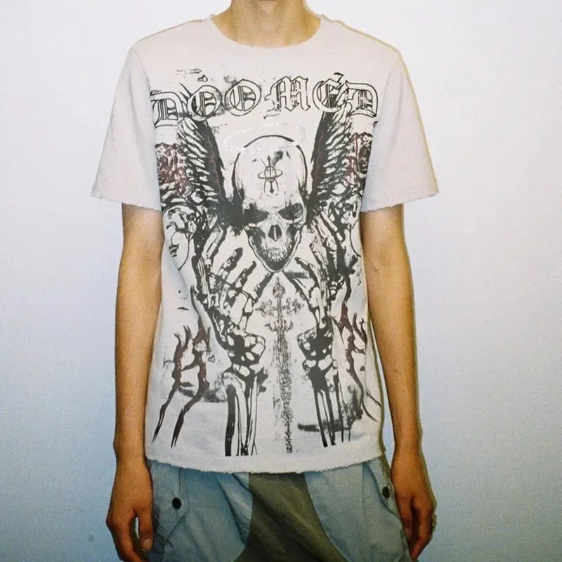 Vaporwave Crying angel – Dark Punk Y2K 90S Harajuku Round Retro Skull Large Pattern S