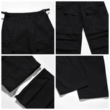 american streetwear zipper cargo straight trousers two different wearing washed detachable multi pocket mens balck tactical pant unique cargo style 1828