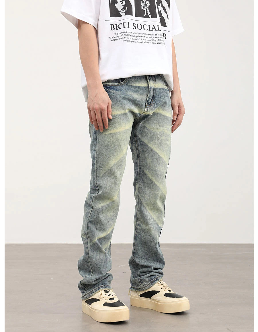 retro striped washed denim jeans flare pants unisex hip hop fashion streetwear harajuku loose straight y2k mens jeans joggers unique joggers style 4386
