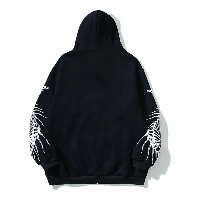 Chaopin High Street Brushed Kanye Vintage Dinosaur Bone Print Hoodie H