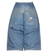 street popular gothic print spot jeans men y2k new harajuku casual loose straight wide leg pants couple joker punk denim trouser unique jeans style 2773