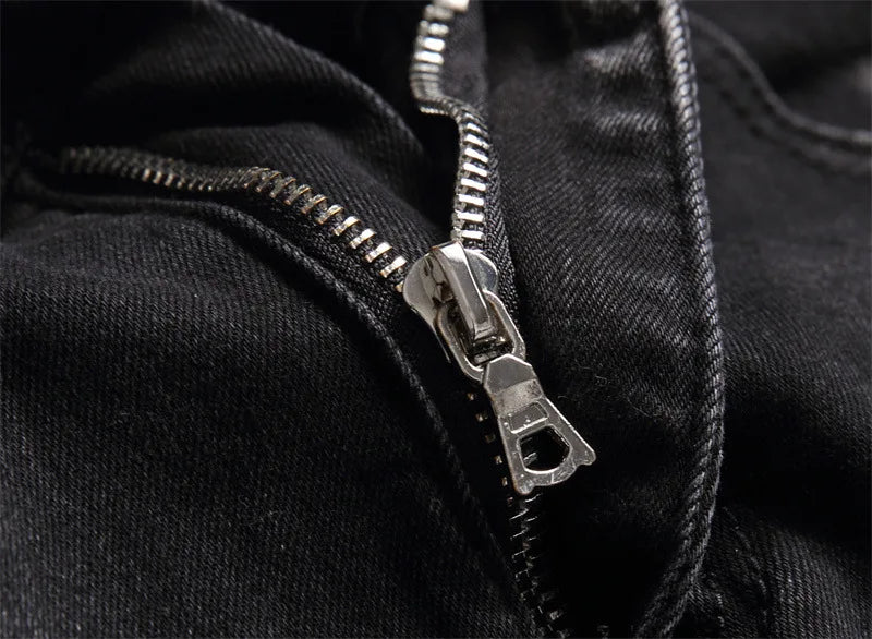 skull embroidery jeans ripped holes denim pants men zipper biker jeans streetwear slim fit y2k punk hip hop casual pants joggers unique joggers style 4168