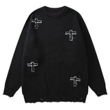 vintage sweaters y2k grunge streetwear hip hop ripped hole knitted cross punk gothic jumpers fashion harajuku casual pullover aesthetic street look hoodie, trendy hip hop style outerwear, urban wear with bold artwork
