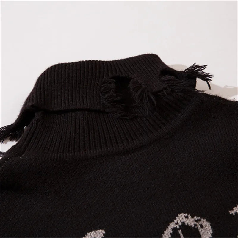 half high collar goth women men sweaters oversized long sleeve knitted pullovers y2k men ripped sweater harajuku streetwear tops - unisex casual winter pullover, Y2K grunge street style, gothic aesthetic hoodie for winter