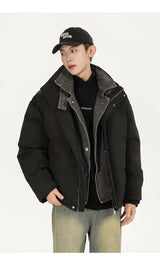 Winter Splice Denim Cotton-padded Jacket Men Women Stand Collar Fashion Loose Casual Thicken Warm Parkas Jacket Boyfriend Coat