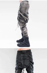 vintage motorcycle trousers joggers mens asymmetric straped pleated cross pants function elastic waist trousers unique joggers style 4601