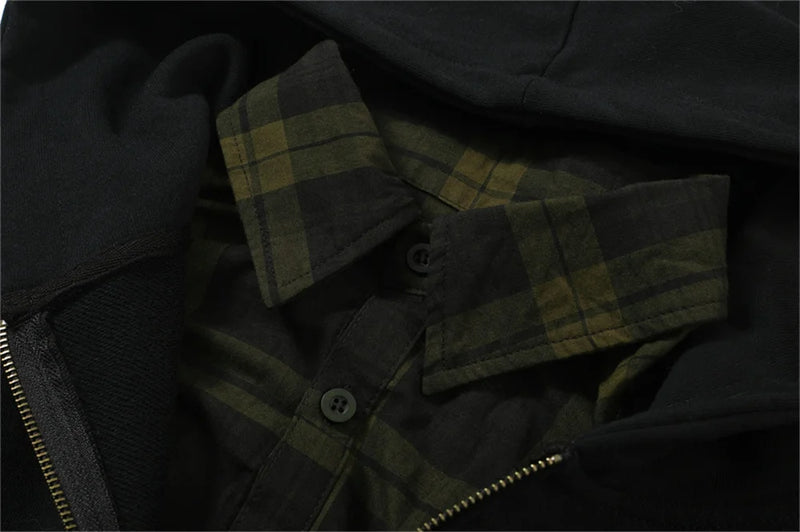 vaporwave graphic tee featuring undermycar 2024 new high quality shirt plaid cover with layered zipper open up hoodie black