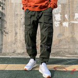 mens side pockets cargo pants elastic waist trousers streetwear hip hop loose fit ankle drawstring military sweatpants joggers unique joggers style 4672