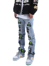 skull embroidery patchwork ripped denim jean pants fashion biker straight trousers streetwear hip hop joggers pant men clothing relaxed fit joggers