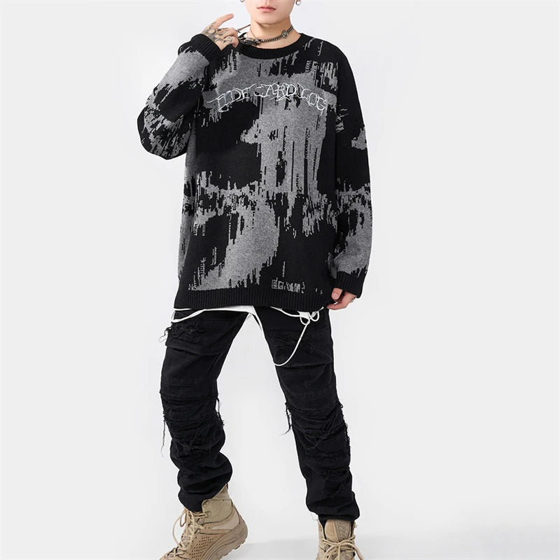 oversized flame jumper with bold print, ideal for photo-ready Y2K streetwear layering, street fashion menswear trend for seas