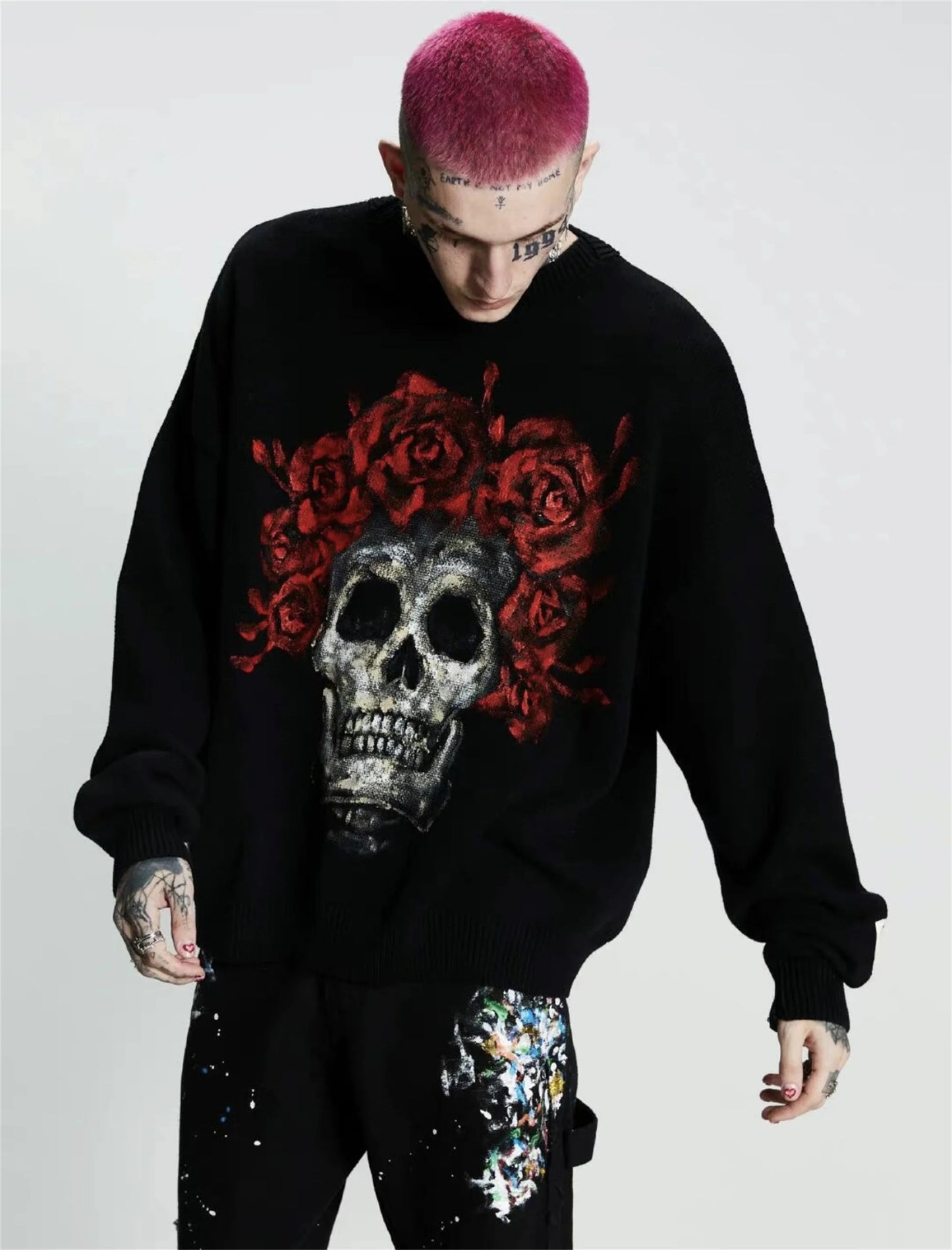 fire graphic sweater, 2025 fashion trend, cozy fashion fit, stylish street outfit, modern aesthetic appeal