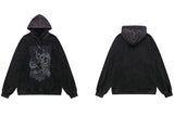 Hip Hop Streetwear Hoodie Sweatshirt Washed Vintage Devil Skull Skelet