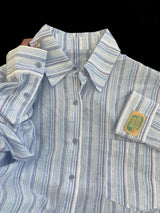 Early Autumn Sweet Striped Polo Collar Long Sleeved Shirt Womens Autum