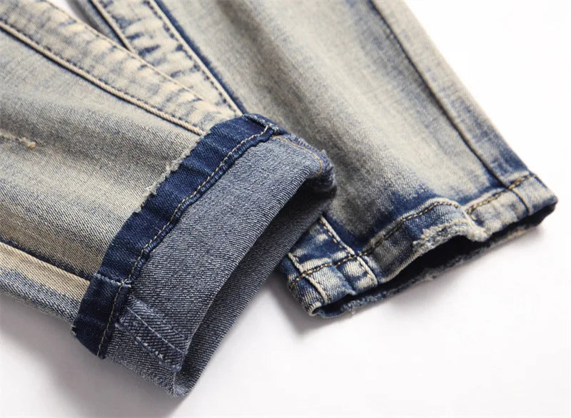 distressed washed pleated denim jean pants new fashion biker jeans streetwear casual slim pants jogger y2k mens skinny joggers unique joggers style 4149