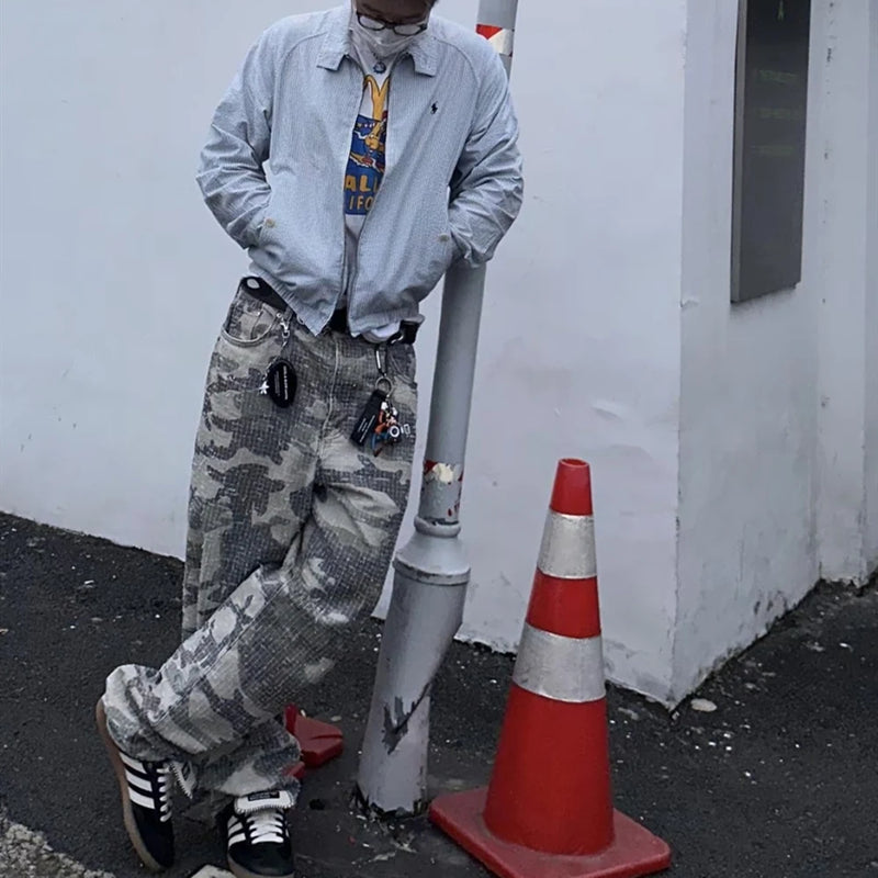 frog drift fashion american style streetwear camouflage cargo pants vintage clothing loose cotton trousers for men unisex military streetwear pants