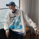 Graphic Blue Bear Kawaii Print Pullovers Hoodies For Men Autumn Fleece