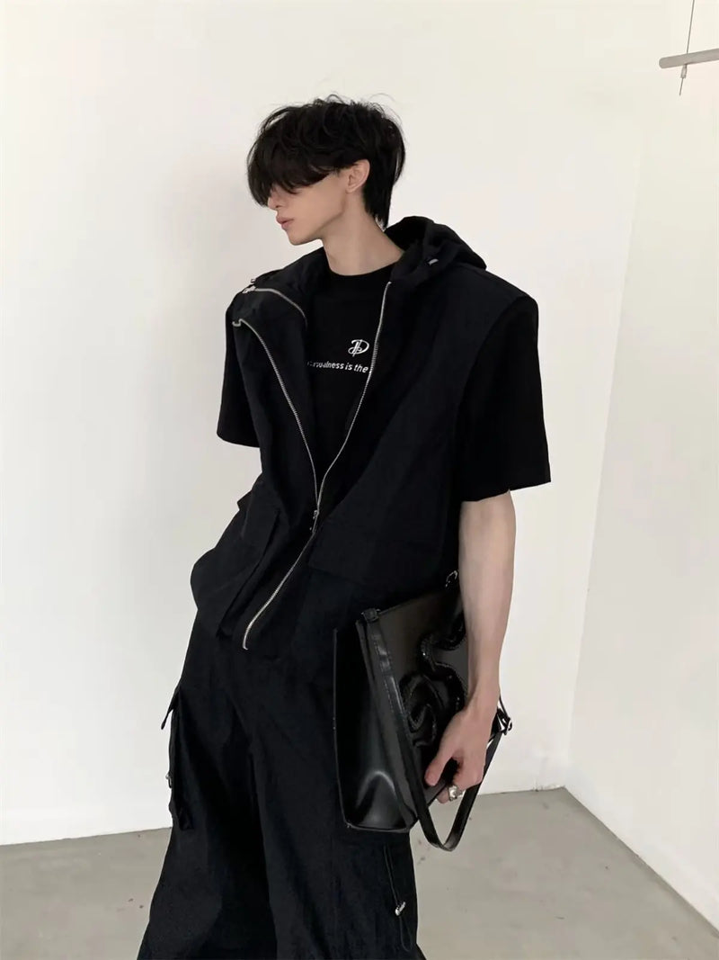 summer sleeveless set men women multi pocket hooded vest jogging cargo pant spring loose casual zipper two piece suit street unique cargo style 447