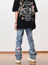 men distressed ripped destroied denim jean pants new fashion patchwork biker jeans streetwear flare pants jogger y2k men s jeans streetwear sweatpants