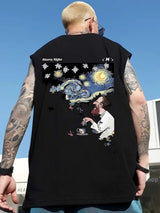 Glitchcore Graphic tee – Summer Mens Starry Night Puzzle Printed Tank Tops Hip Hop Fashion