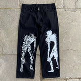 harajuku popular anime kokushibo print baggy jeans new style wide leg trouser y2k streetwear for men women high waist pants unique jeans style 4325