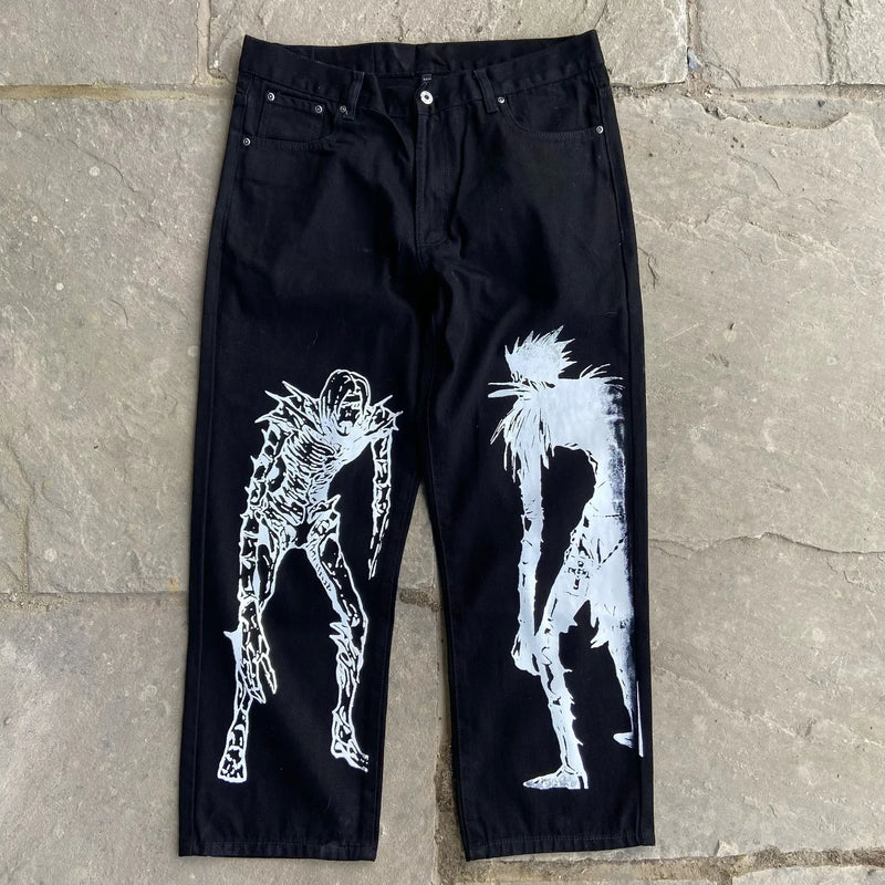 harajuku popular anime kokushibo print baggy jeans new style wide leg trouser y2k streetwear for men women high waist pants unique jeans style 4325