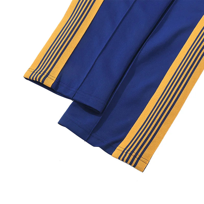 blue pattern embroidery casual motion pants men woman fashion street side edge weaving straight cylinder trousers unique default style 4718
