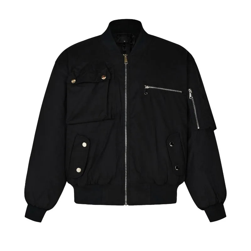 High Street Pilot Cotton Jackets Mens Thickening Winter Tooling Trendy Profile Warm Bomber Coats Unisex Baseball Collar Parkas