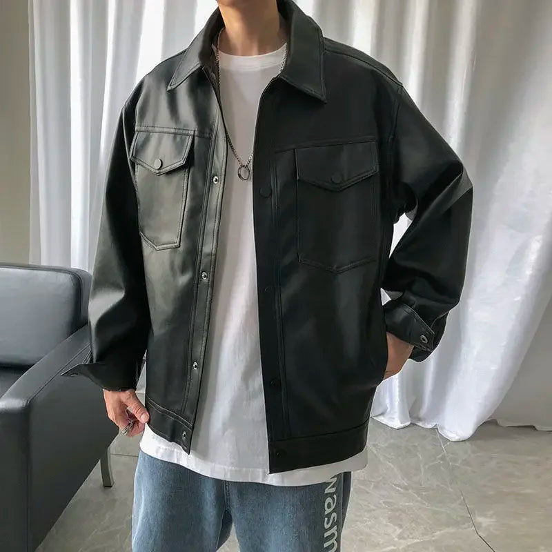 2023 Autumn New Leather Clothing Men Tooling Jacket Fashion Loose Motorcycle Clothing PU Leather Jacket Boutique Clothing