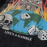 Sadcore Graphic tee – Men Long Sleeve Tshirt Hip Hop Flame Skull Skeleton Poker Pr