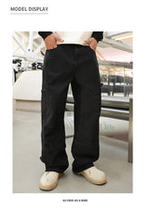 men american streetwear fashion loose casual hip hop wide leg black denim baggy jeans pants man y2k cargo jeans trousers unique cargo style 2334