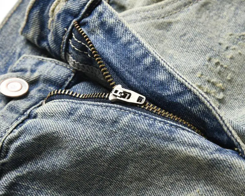retro washed skinny jeans men pant destroyed ripped holes slim biker zipper jeans trousers fashion streetwear hip hop joggers unique joggers style 5233