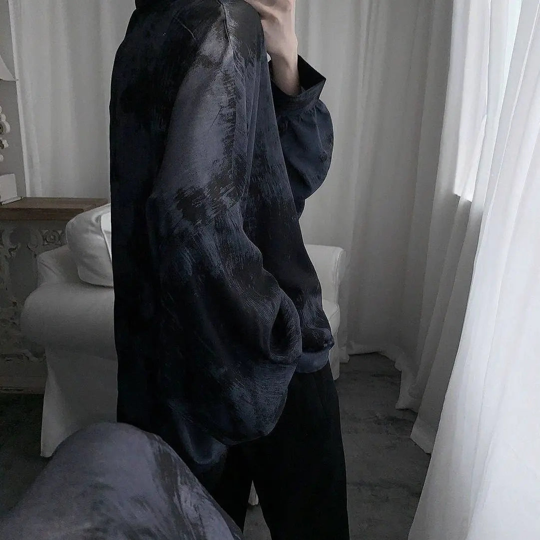 Tie dye loose shirt men long sleeved early autumn Korean version student ins men shirt dark abstinence