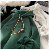 Embossed Letters Casual Hooded Sweatshirt Basic Colours Drawstring Cla