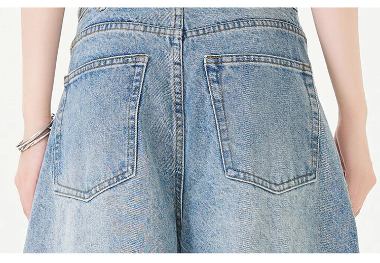 Men Women American Streetwear Vintage Washed Denim Loose Casual Wide Leg Baggy Jeans Couple Harem Jeans Trousers