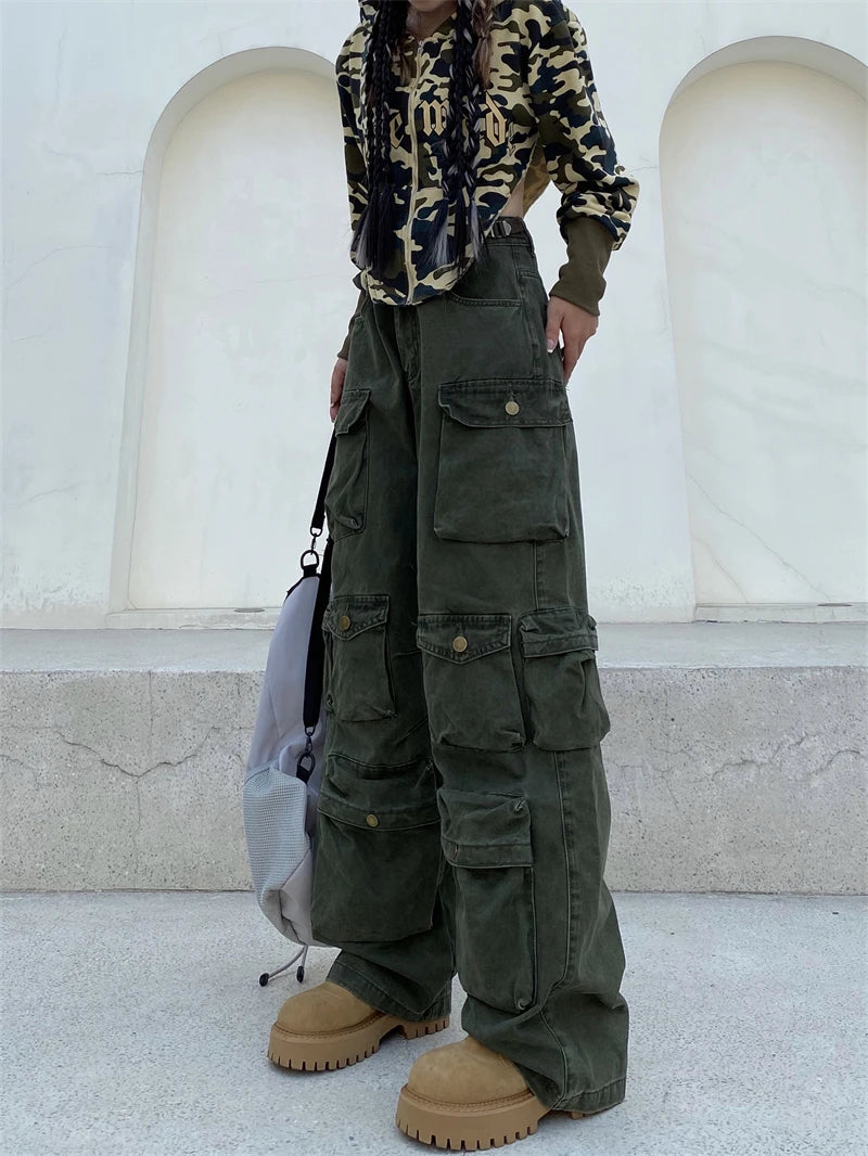 unisex hip hop pants retro cargo pant streetwear multi pockets zipper harajuku joggers new casual loose straight baggy trousers unique joggers style 2073