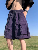 summer casual purple cargo shorts men high street drawstring pocket baggy short sweatpants y2k hip hop bermudas homme shorts unique joggers style 182