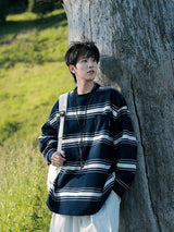 Y2K Minimalist Zip Collar Top – Autumn Japanese Retro Striped Sweatshirts For Men And Women Y2K Streetwear Crewneck Long Sleeve T Shirts Casual Pocket Knit Tops | Zip Knit Drop #63