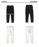 high street white knee pleated vertical stripe elastic fit skinny jeans male casual small leg jeans pants slim mens clothing unique jeans style 3685
